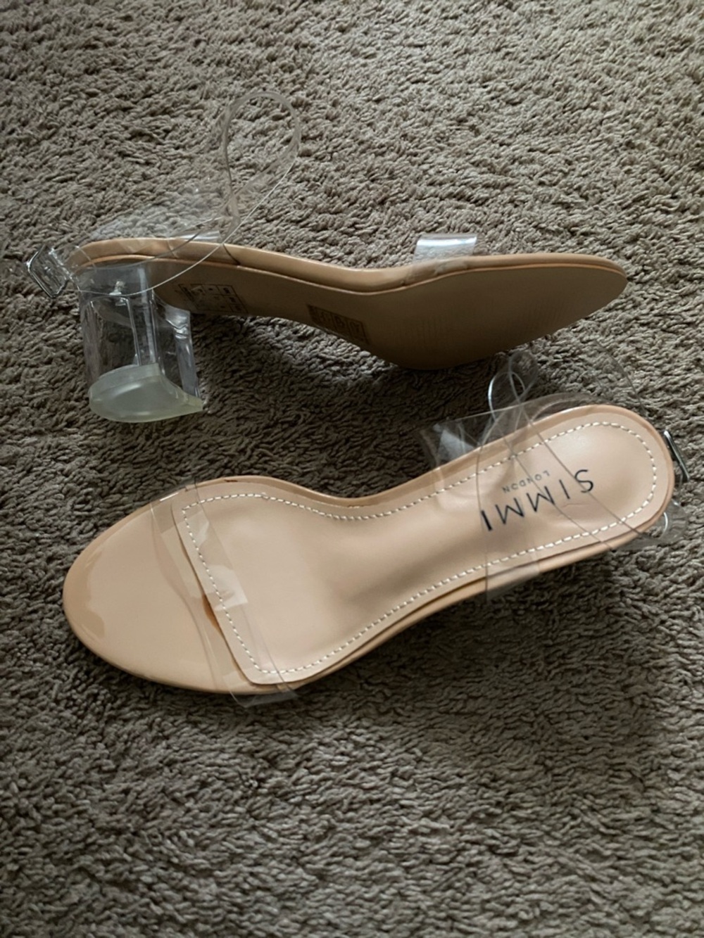 Simmi London Nude Clear Strap Block Heel Sandals